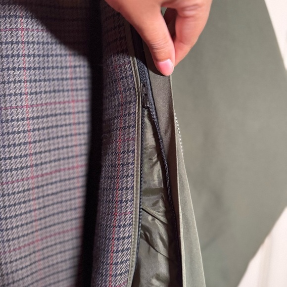 LL Bean Long Trench Coat Hooded Women’s Removable Wool Liner Army Green Lg - Picture 15 of 16